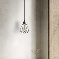 Black diamond-shaped wire cage metal,E27 cord ceiling hanging pendant lighting~4489-5