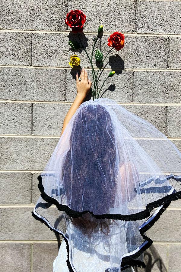 Black Fringe Trimmed Bachelorette Party Veil - Puritific