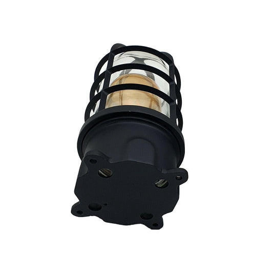 Black Industrial Wall Ceiling Cage Light Bulkhead Metal Marine Glass~2468-1