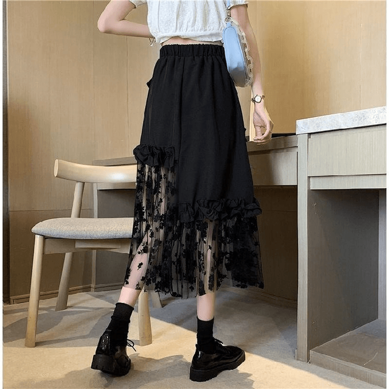 Black Lace Patchwork Skirt - Puritific