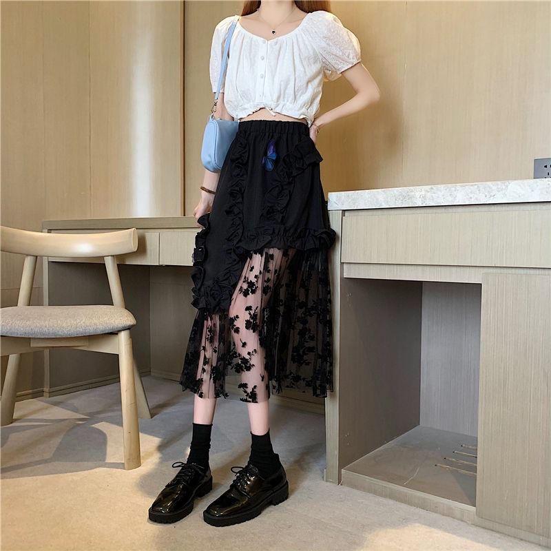 Black Lace Patchwork Skirt - Puritific