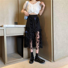 Black Lace Patchwork Skirt - Puritific