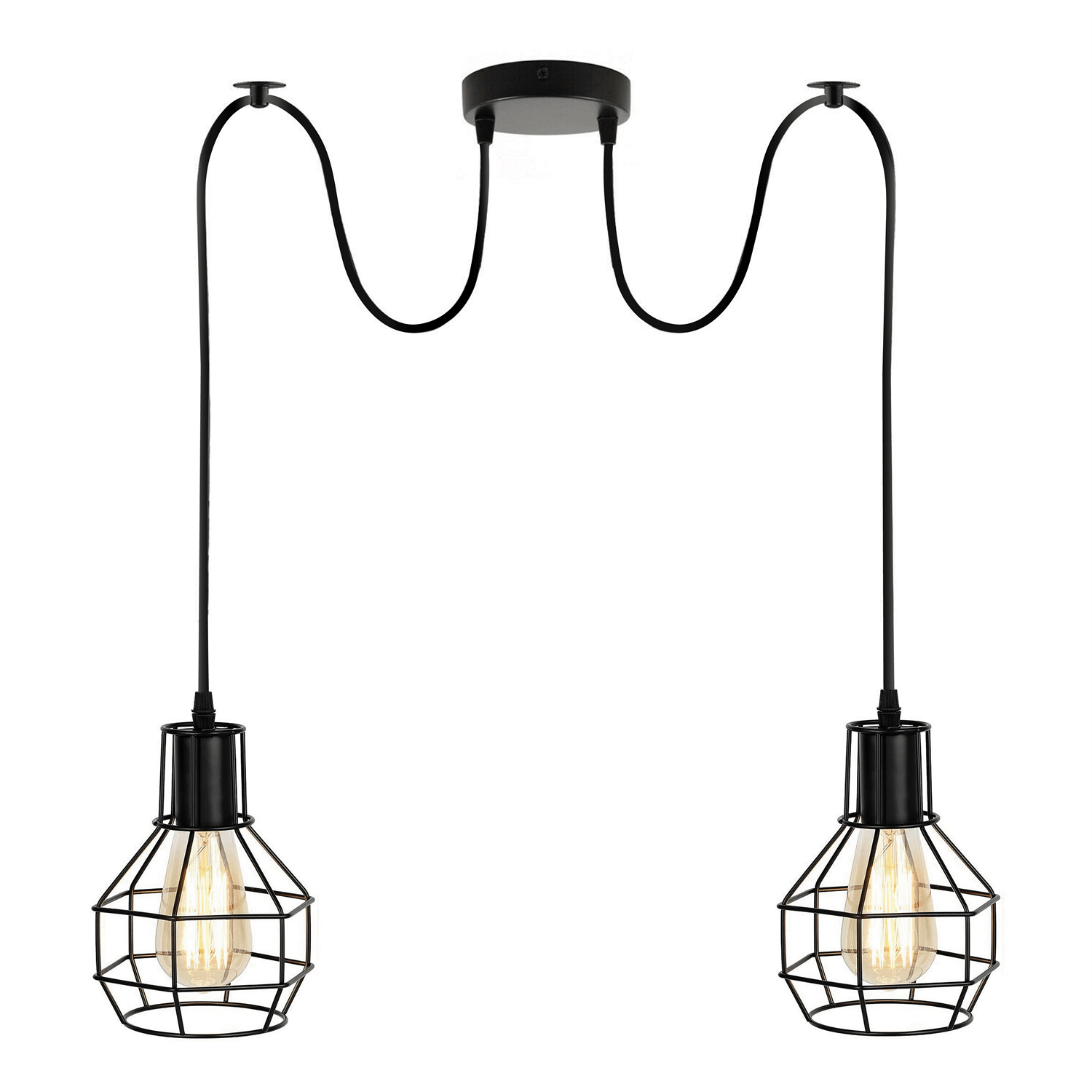 Black Nest Cage Retro Industrial 2 Way Indoor Ceiling Pendant Chandelier Hanging Light Metal~3489-0