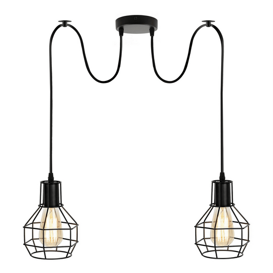 Black Nest Cage Retro Industrial 2 Way Indoor Ceiling Pendant Chandelier Hanging Light Metal~3489-0