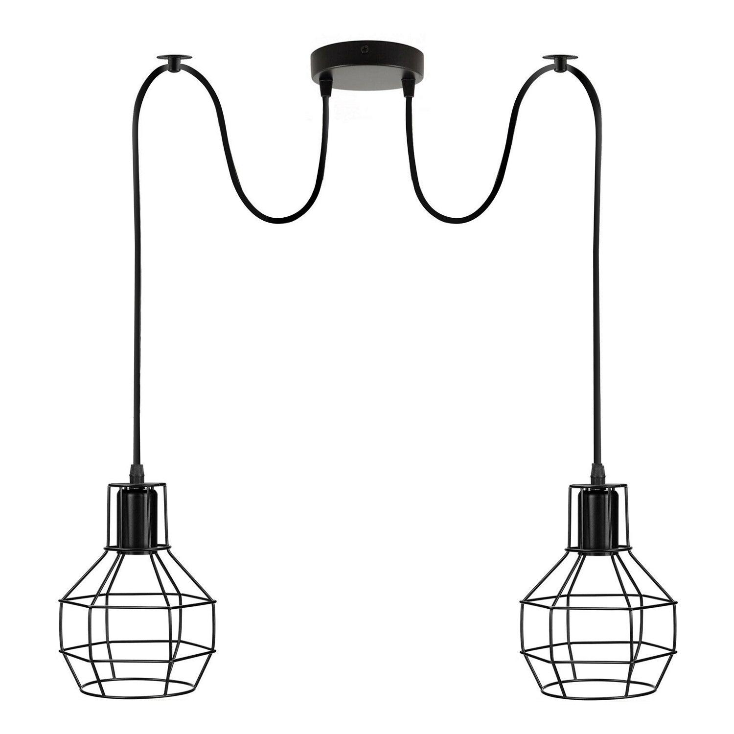 Black Nest Cage Retro Industrial 2 Way Indoor Ceiling Pendant Chandelier Hanging Light Metal~3489-2