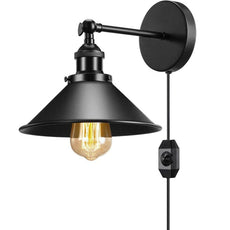 Black Plugin Wall Fitting Cone Metal Shade~1217-1