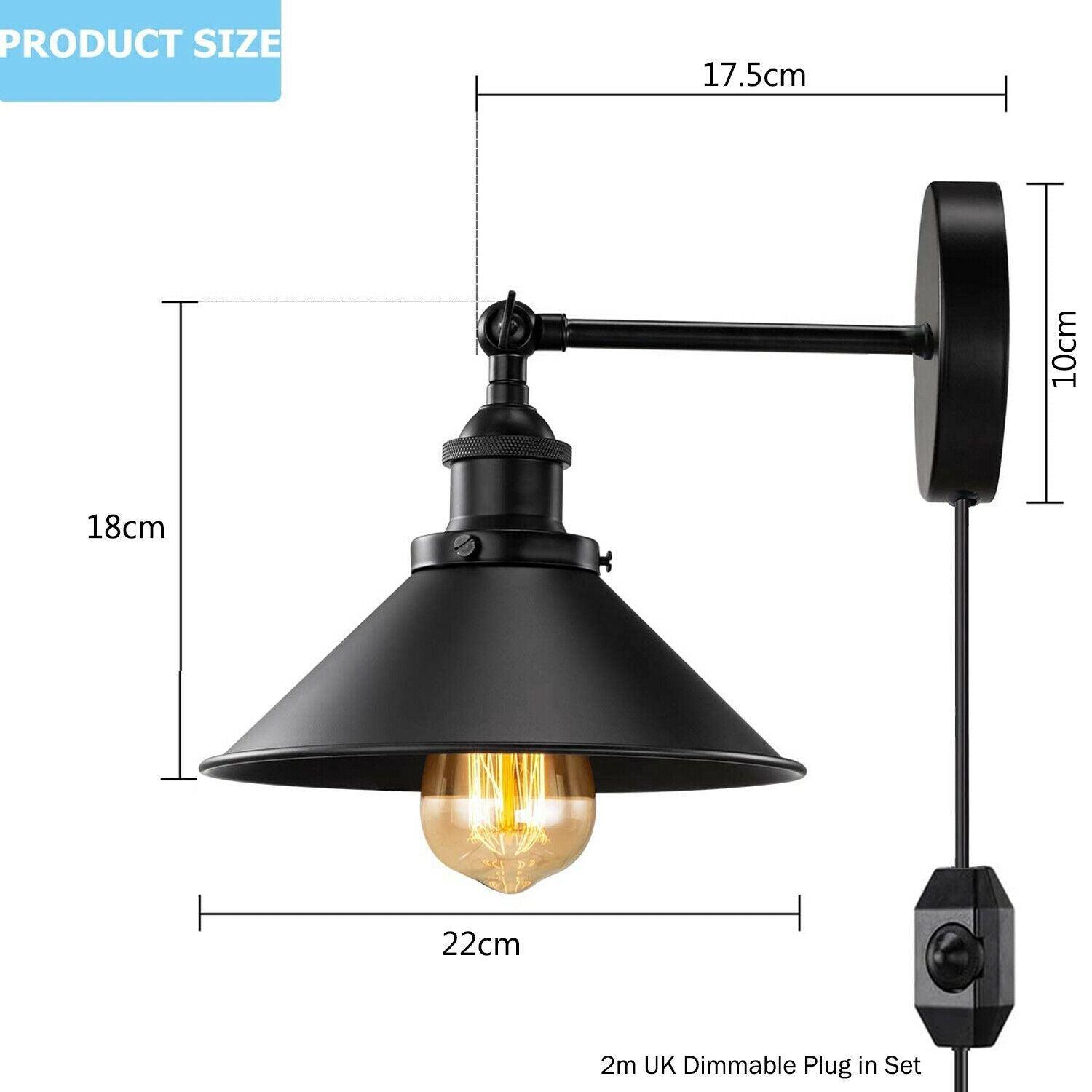 Black Plugin Wall Fitting Cone Metal Shade~1217-2