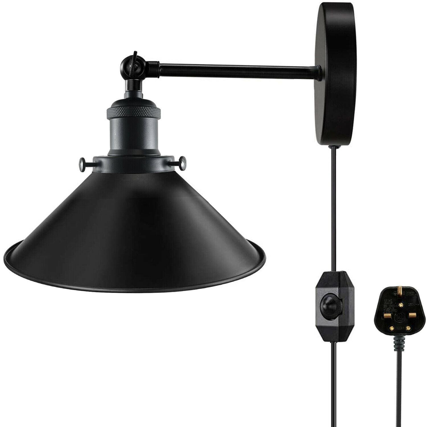 Black Plugin Wall Fitting Cone Metal Shade~1217-5