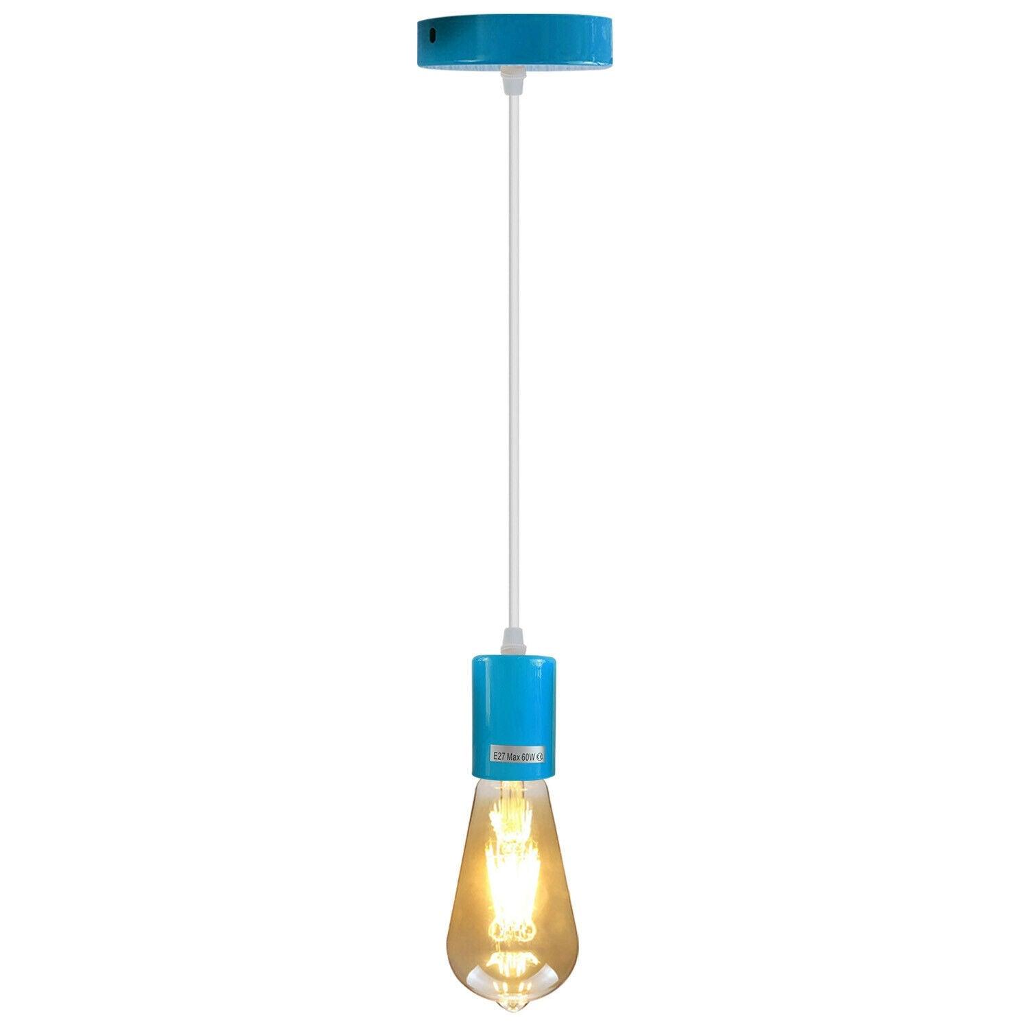 Blue E27 Ceiling Light Fitting Industrial Pendant Lamp Bulb Holder~1677-2