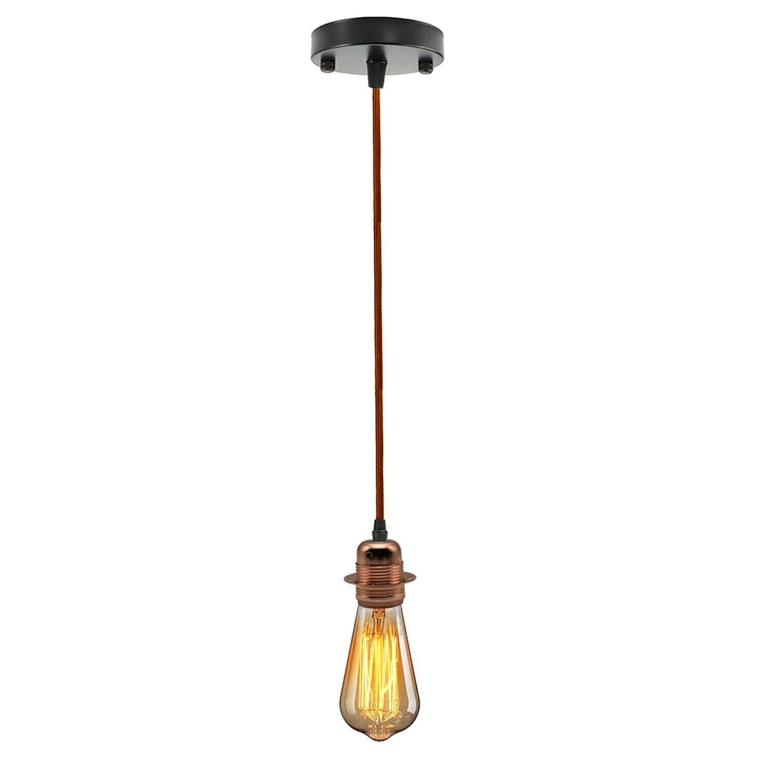 Brown Ceiling Rose Fabric Flex Hanging Pendant Light Lamp Holder FREE Bulb Fitting Lighting Kit~2334-0