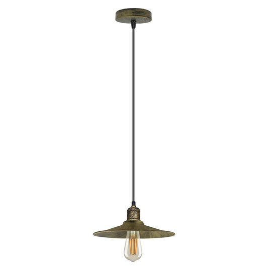 Brushed Brass Ceiling Pendant Light E27 Flat Cone Metal Shade Hanging Light ~4404-0