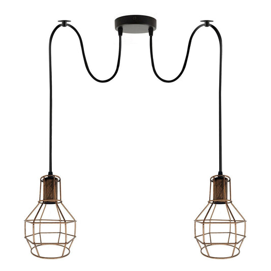 Brushed Copper Nest Cage Retro Industrial 2 Way Indoor Ceiling Pendant Chandelier Hanging Light Metal~3490-0