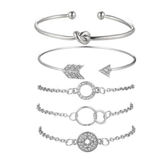 14K White Gold Plating Love Knot Circular Minimalist Bracelet Sets - Puritific