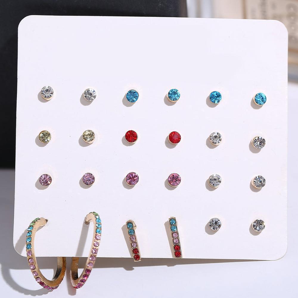 12 Piece Rainbow Set With Crystals 18K White Gold Plated Earring in 18K White Gold Plated ITALY Design - Puritific