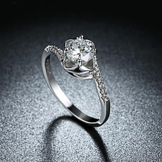 1.00 CTTW Engagement Cut Floral White Crystal Pav'e Ring - Puritific