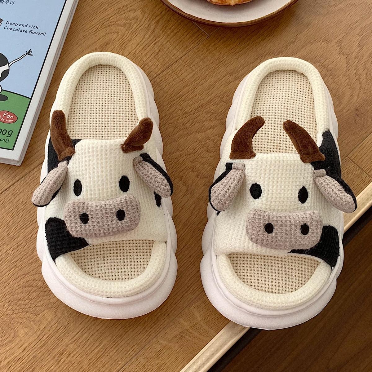 Cartoon Milk Cow Slippers - Puritific