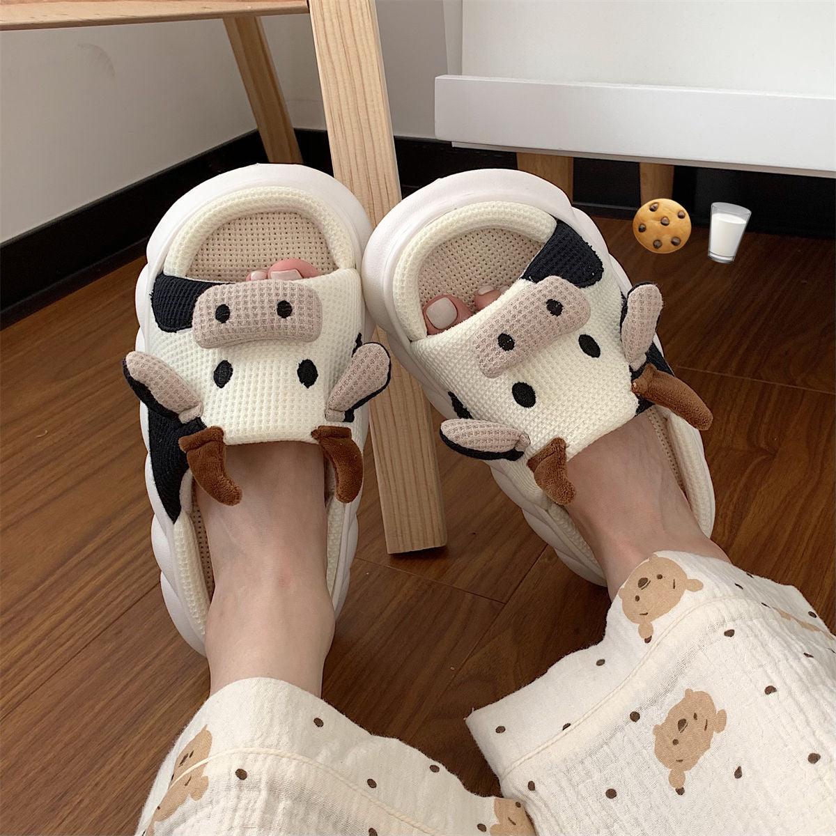 Cartoon Milk Cow Slippers - Puritific