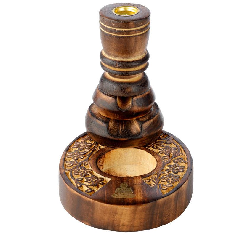 Carved Mango Wood Backflow Incense Burner - Flower Garden  IF253-0