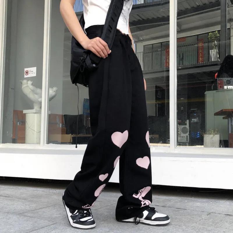 Casual Pants Women Love Skull Bone Print Wide Leg Pants - Puritific