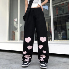 Casual Pants Women Love Skull Bone Print Wide Leg Pants - Puritific