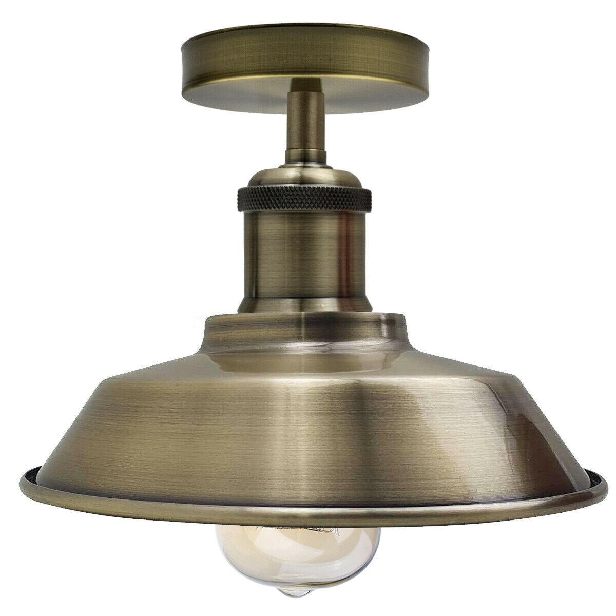 Ceiling Light Retro Flush Mount Ceiling Barn Slotted Lamp Shade Fitting Green Brass E27 holder uk~1926-3