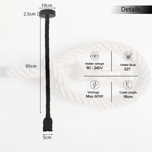 Ceiling Pendant Light 1m Black Colour Hemp Rope,E27 Suspension Lamp Holder ~4266-1