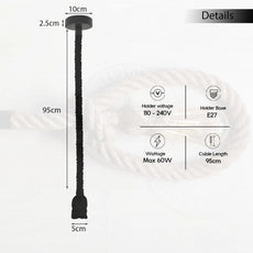 Ceiling Pendant Light 1m Black Colour Hemp Rope,E27 Suspension Lamp Holder ~4266-1