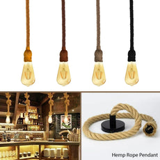 Ceiling Pendant Light 1m Black Colour Hemp Rope,E27 Suspension Lamp Holder ~4266-2