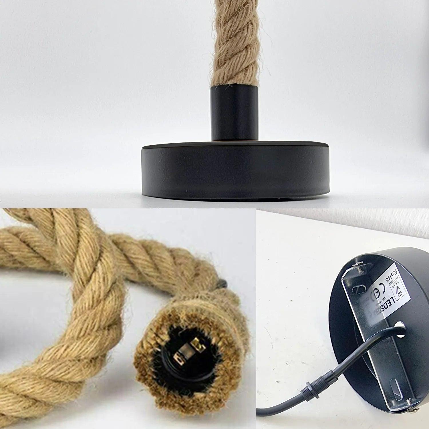 Ceiling Pendant Light 1m Black Colour Hemp Rope,E27 Suspension Lamp Holder ~4266-5