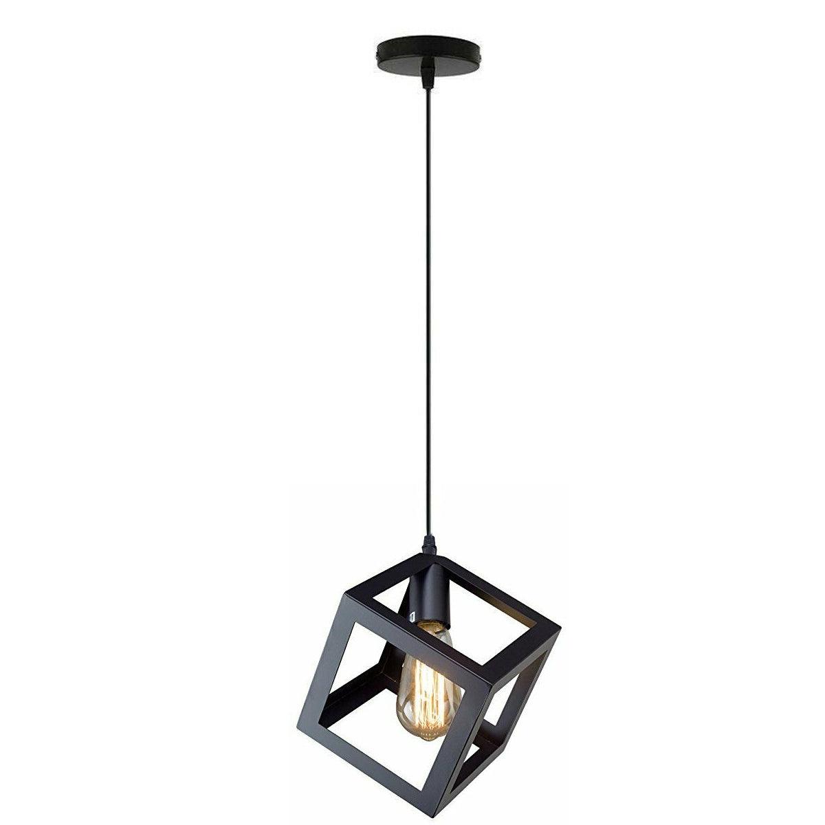 Ceiling Pendant Light Black Square Wire Cage Lamp Lighting~1493-0