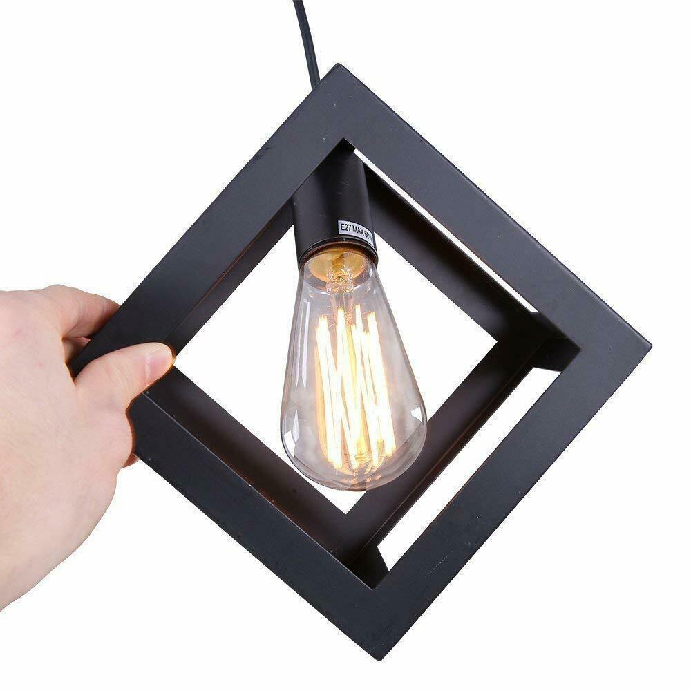 Ceiling Pendant Light Black Square Wire Cage Lamp Lighting~1493-4