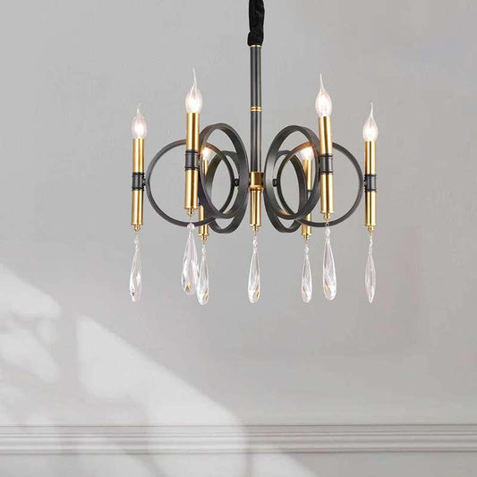 Chandelier 6 Lights Kitchen Island Candle Black-Gold Wheel Light Fixture~4618-0