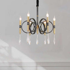 Chandelier 6 Lights Kitchen Island Candle Black-Gold Wheel Light Fixture~4618-0