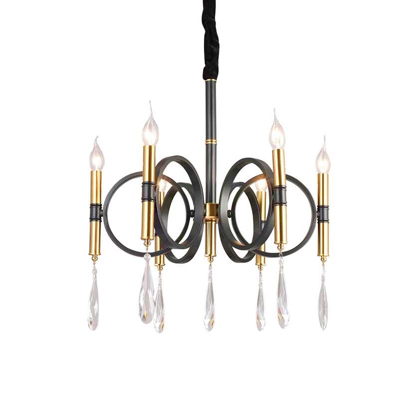 Chandelier 6 Lights Kitchen Island Candle Black-Gold Wheel Light Fixture~4618-1