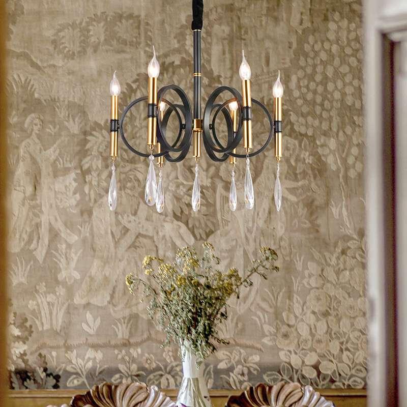 Chandelier 6 Lights Kitchen Island Candle Black-Gold Wheel Light Fixture~4618-2