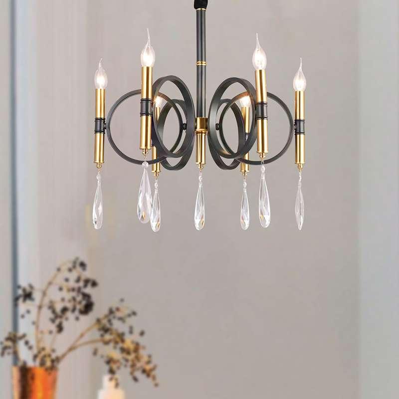 Chandelier 6 Lights Kitchen Island Candle Black-Gold Wheel Light Fixture~4618-5