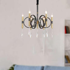 Chandelier 6 Lights Kitchen Island Candle Black-Gold Wheel Light Fixture~4618-6