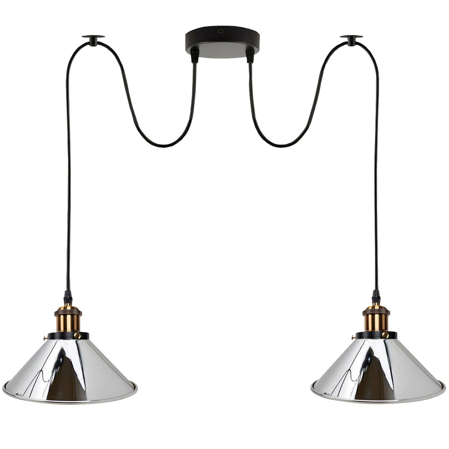 Chrome 2 Way Retro Industrial Ceiling E27 Hanging Lamp Pendant Light~3496-2