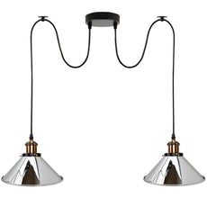 Chrome 2 Way Retro Industrial Ceiling E27 Hanging Lamp Pendant Light~3496-3