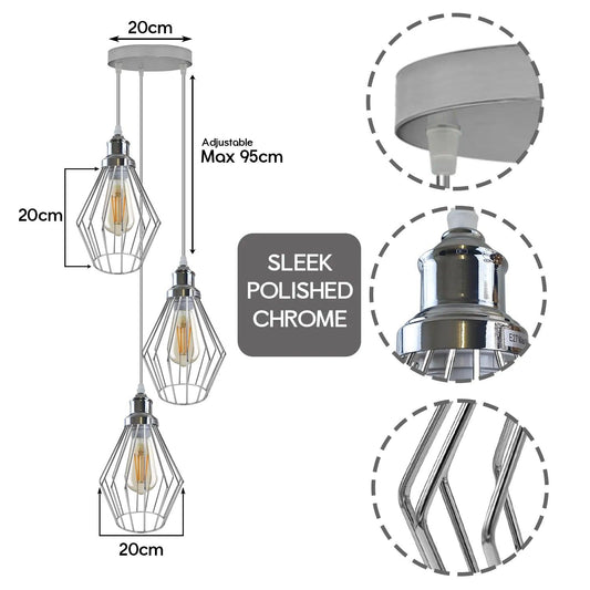 Chrome 3 Head Round Ceiling Lamp,E27 Screw Adjustable Hanging Light Fixture~4209-1