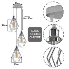 Chrome 3 Head Round Ceiling Lamp,E27 Screw Adjustable Hanging Light Fixture~4209-1