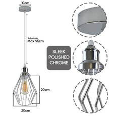 Chrome Ceiling Lamp E27 Screw Pendant Adjustable Cord Hanging Shade Fixture ~4185-2