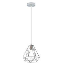 Chrome Metal 20cm Diamond Wire Cage E27 Ceiling Pendant Light,95cm Wire~4181-4