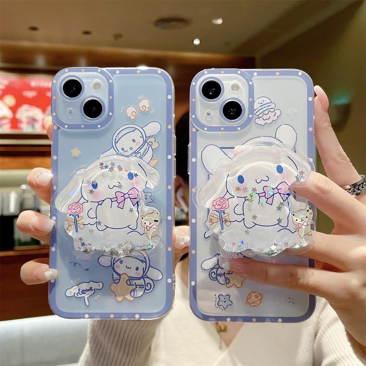 Cinnamoroll Sanrio With Quicksand Stand Phone Case - Puritific