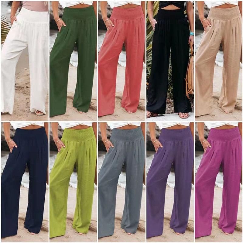 Cotton Linen Pockets Long Trousers - Puritific