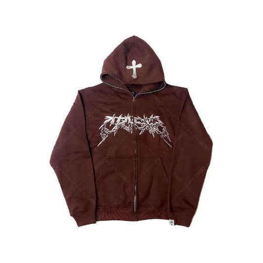 Cross Letter Printing Hooded Sweater - Puritific