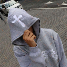 Cross Letter Printing Hooded Sweater - Puritific