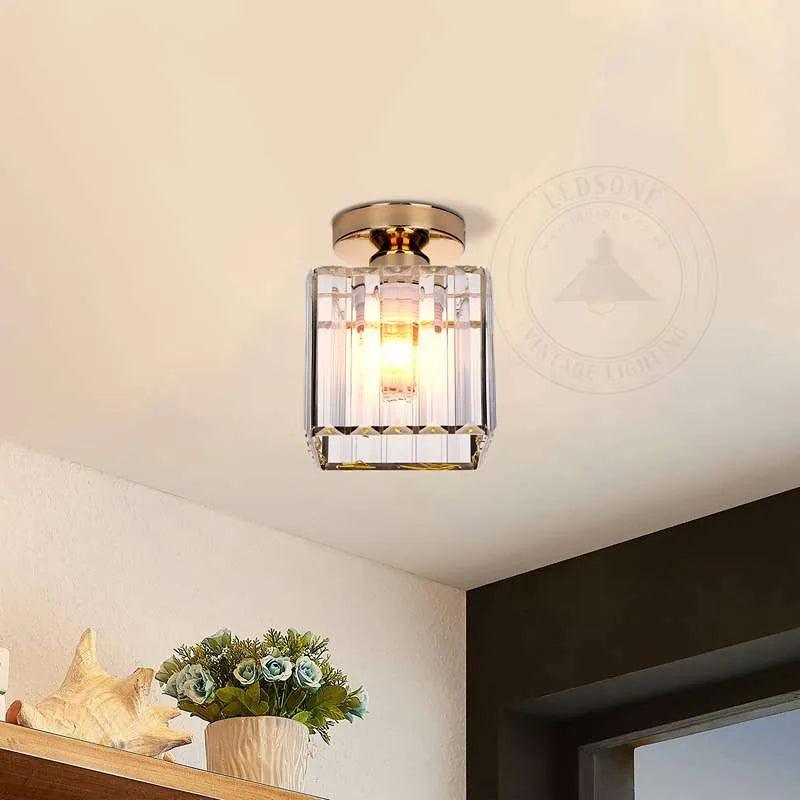 Crystal Semi Flush Ceiling Light Fixture E27 Square Fitting Ceiling Lamp Chandelier~4506-9