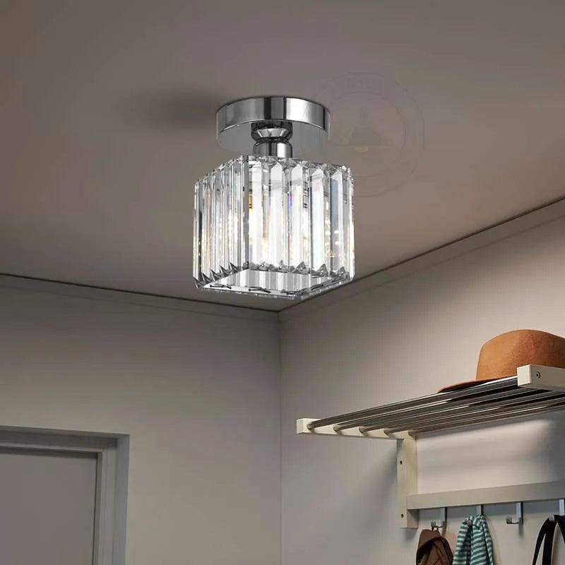 Crystal Semi Flush Ceiling Light Fixture E27 Square Fitting Ceiling Lamp Chandelier~4506-4