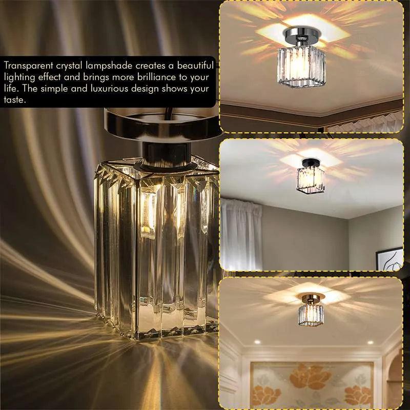 Crystal Semi Flush Ceiling Light Fixture E27 Square Fitting Ceiling Lamp Chandelier~4506-5